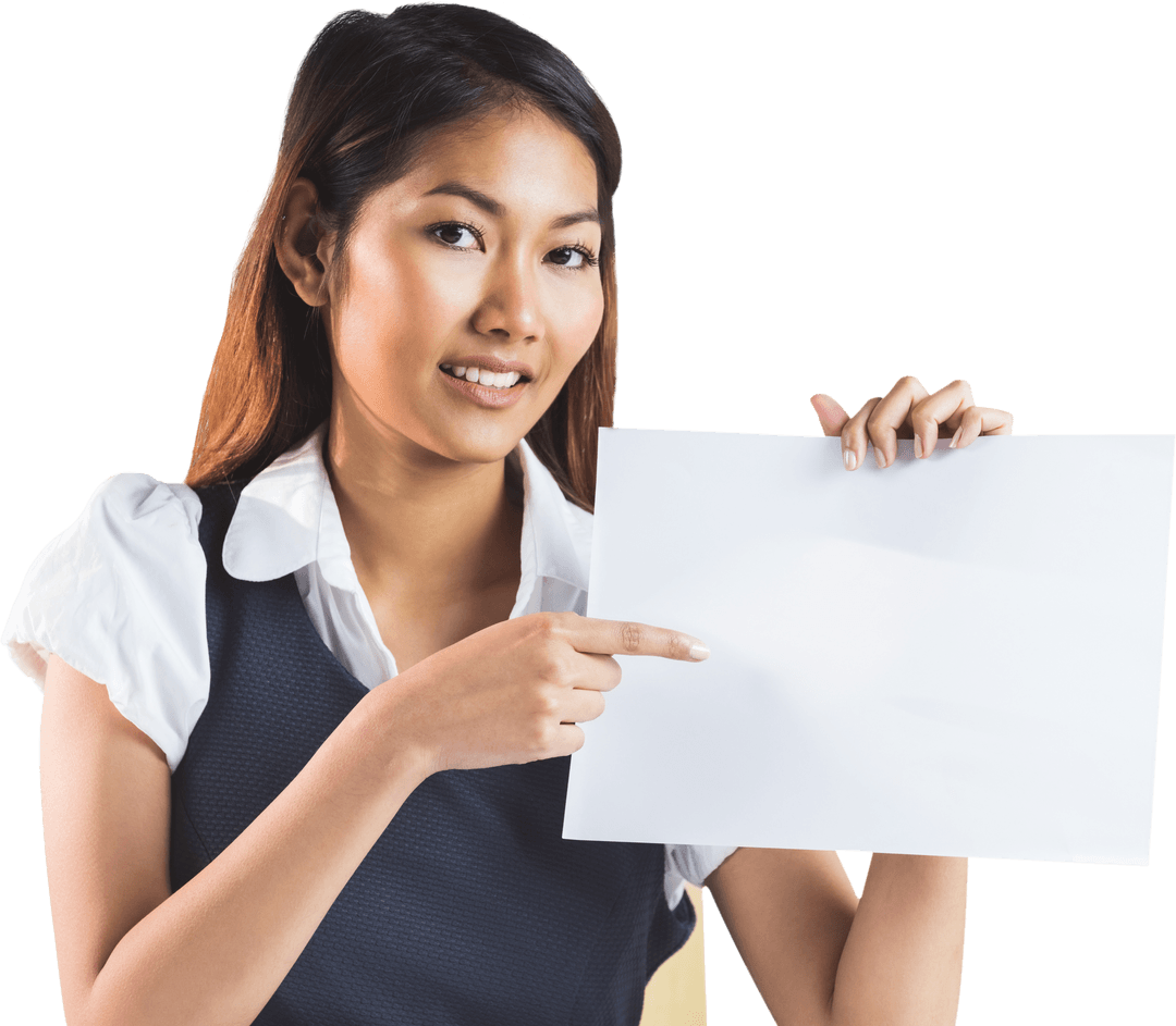 Transparent PNG: Woman Holding and Pointing at Blank Sign