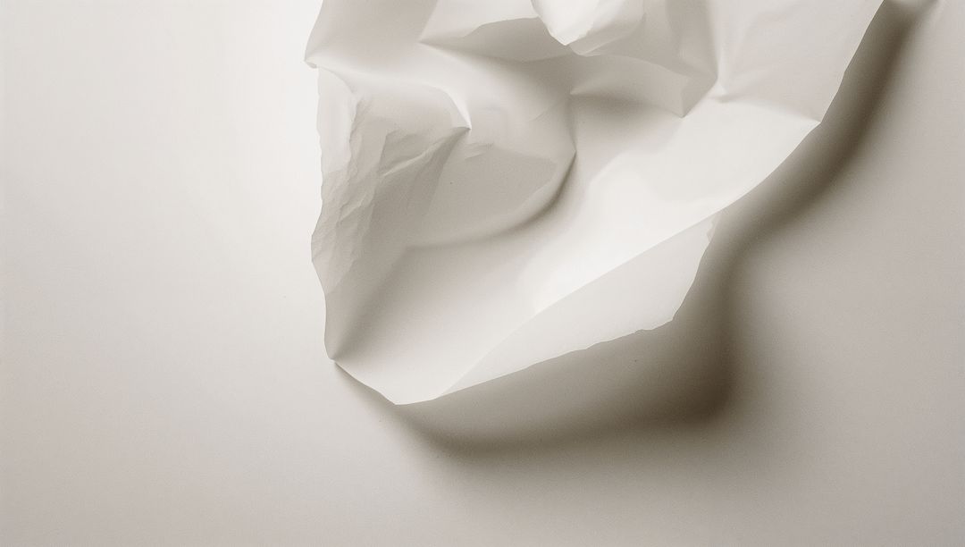 Crumpled White Paper with Shadow on Smooth Tabletop
