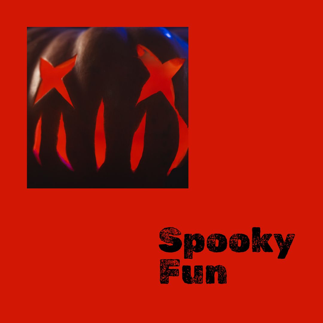 Spooky Halloween Fun with Carved Pumpkin on Red Background - Download Free Stock Templates Pikwizard.com