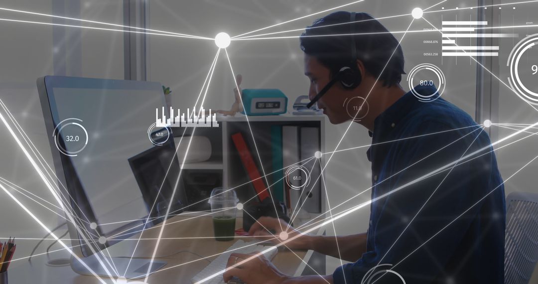 Businessman Engaged in Digital Network Connections on Computer