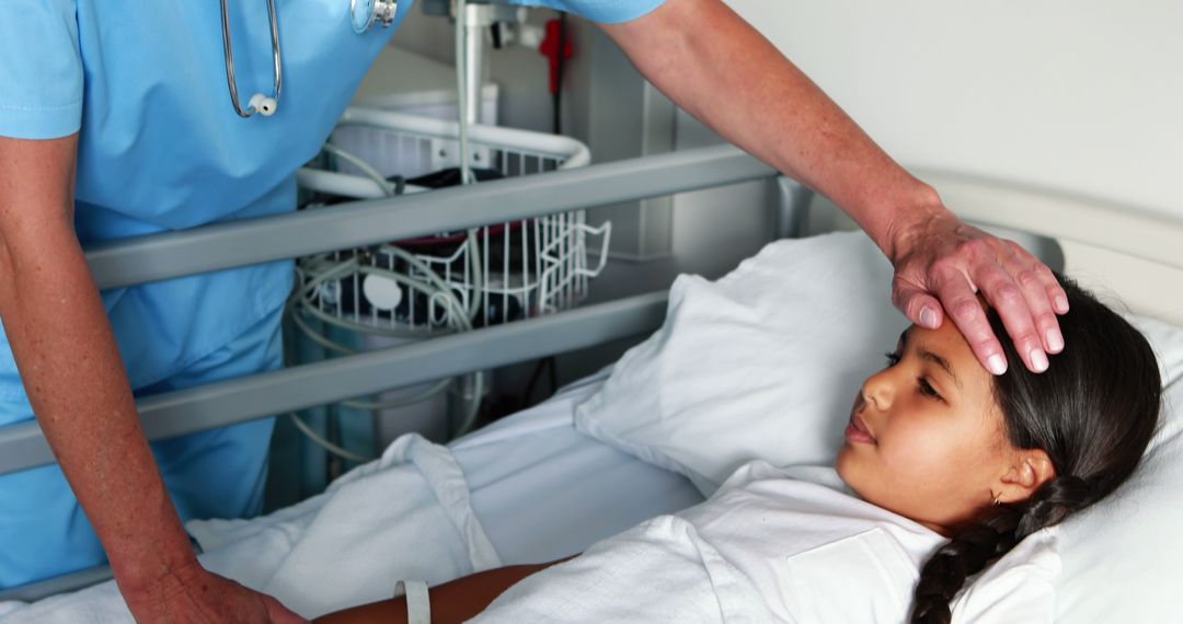 Nurse Caring for Sick Child in Hospital Bed, Checking Temperature - Free Images, Stock Photos and Pictures on Pikwizard.com