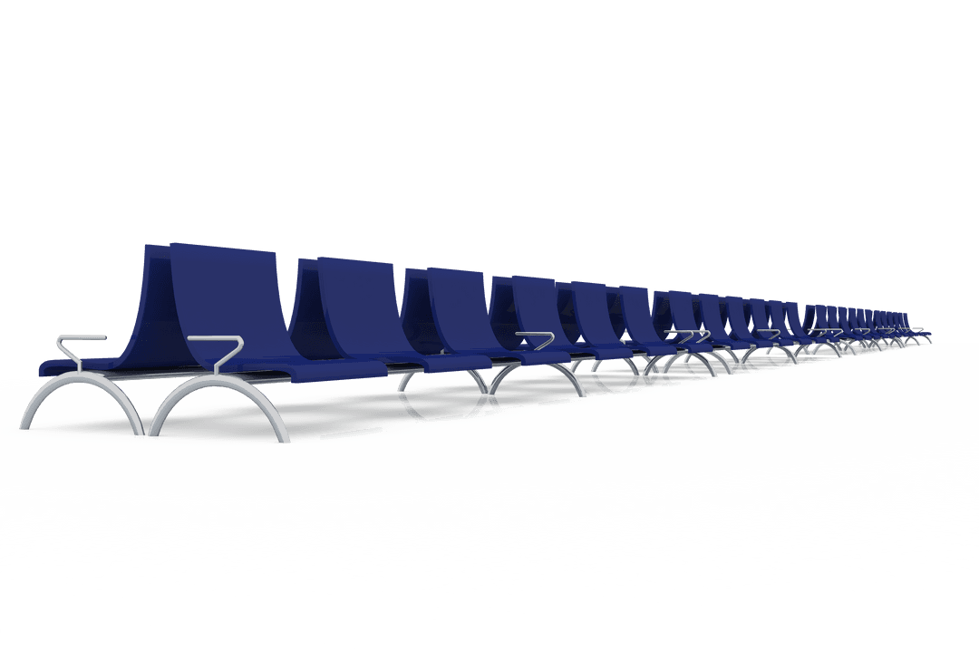 Transparent Line of Blue Waiting Room Seats 3D Illustration