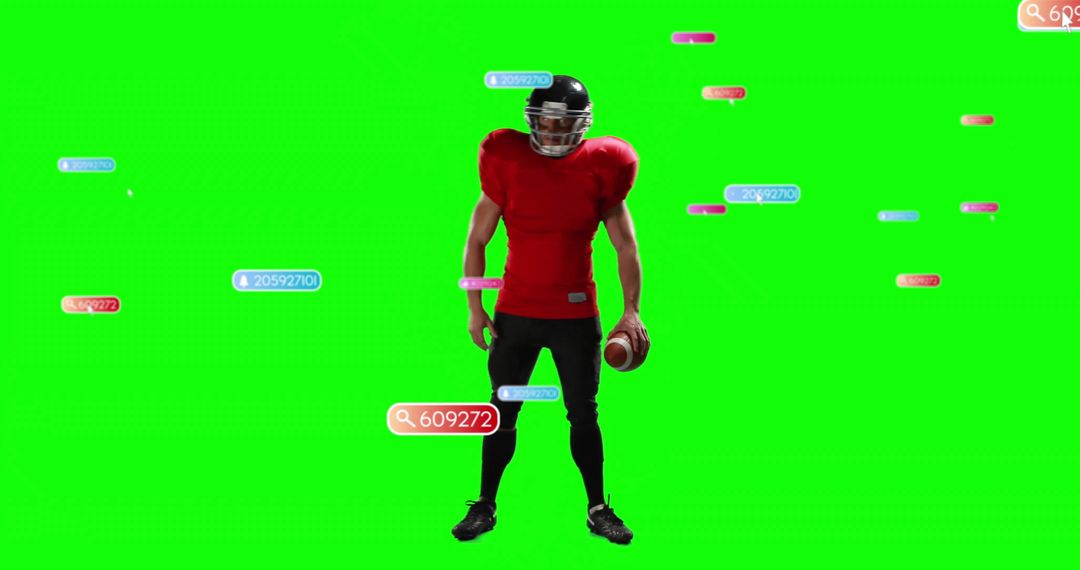 American Football Player Holding Ball in Green Screen Studio