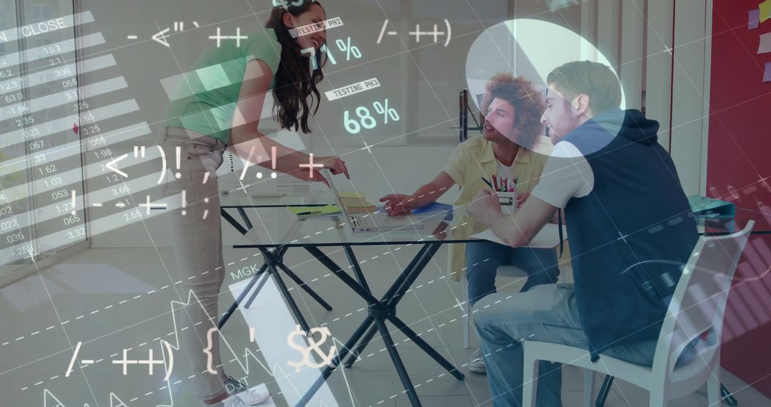 Multicultural Team Collaborating with Financial Graphics Overlay