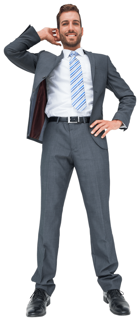 Transparent Happy Businessman Standing in Formal Suit