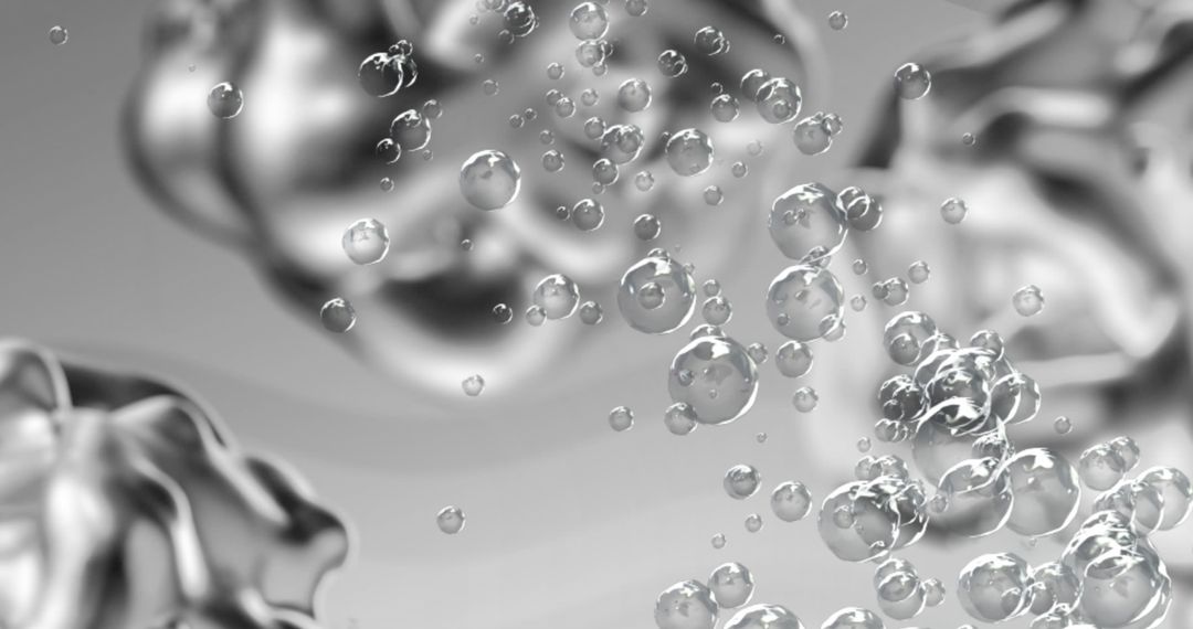 Floating Bubbles with Silver Shapes on Metallic Background