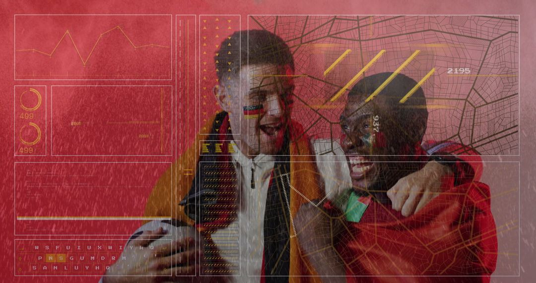 Enthusiastic Sports Fans Digitally Connected with Data Graphics