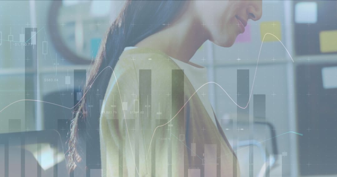 Businesswoman Analyzing Data with Abstract Financial Interface