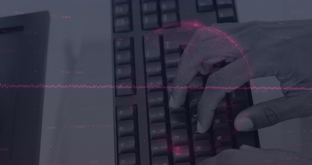 Hands Typing on Keyboard with Data Overlay