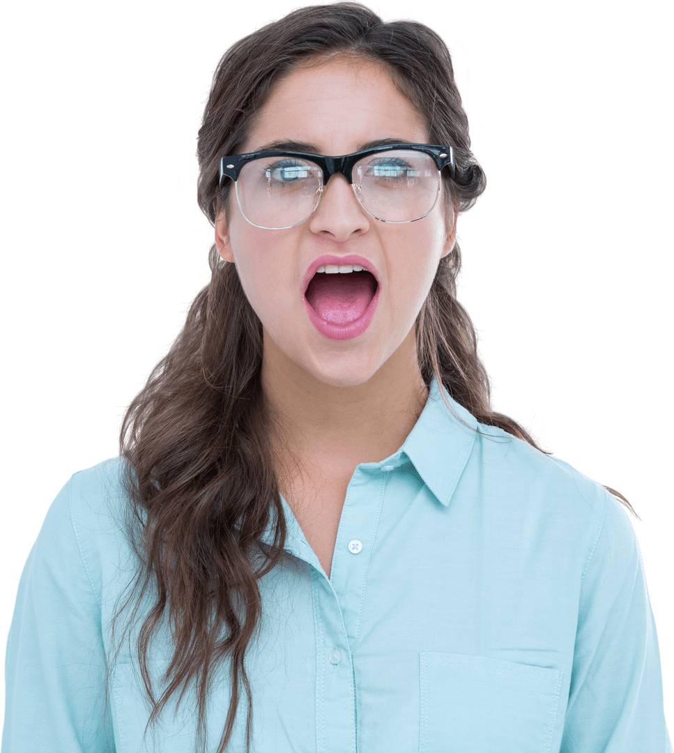 Transparent Background Surprised Woman Expression Eyeglasses