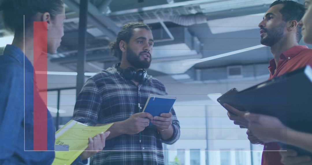 Multicultural Team Collaborating on Financial Analysis in Modern Office