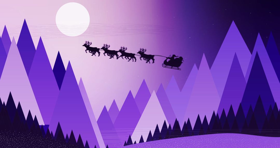 Santa's Sleigh Flying Over Moonlit Purple Mountains - Free Images, Stock Photos and Pictures on Pikwizard.com