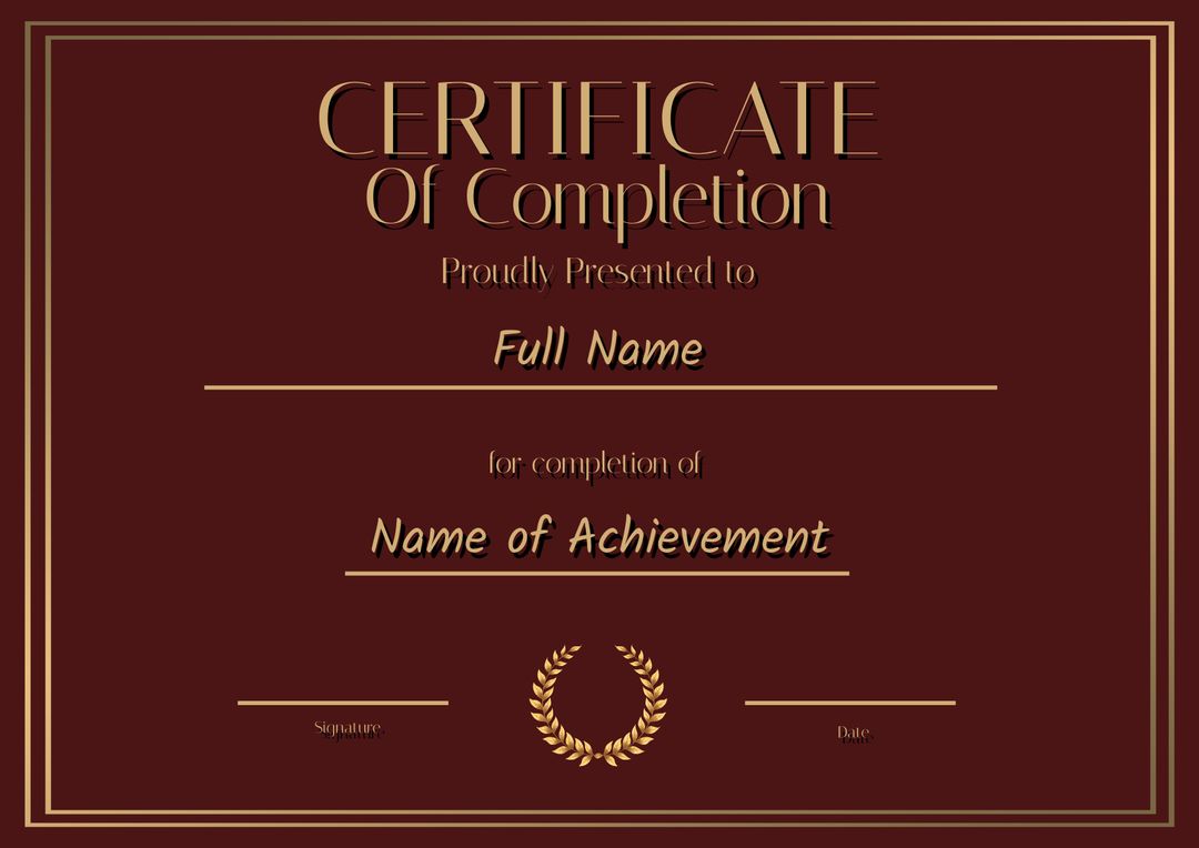 Elegant Maroon and Gold Certificate of Completion Template - Download Free Stock Templates Pikwizard.com