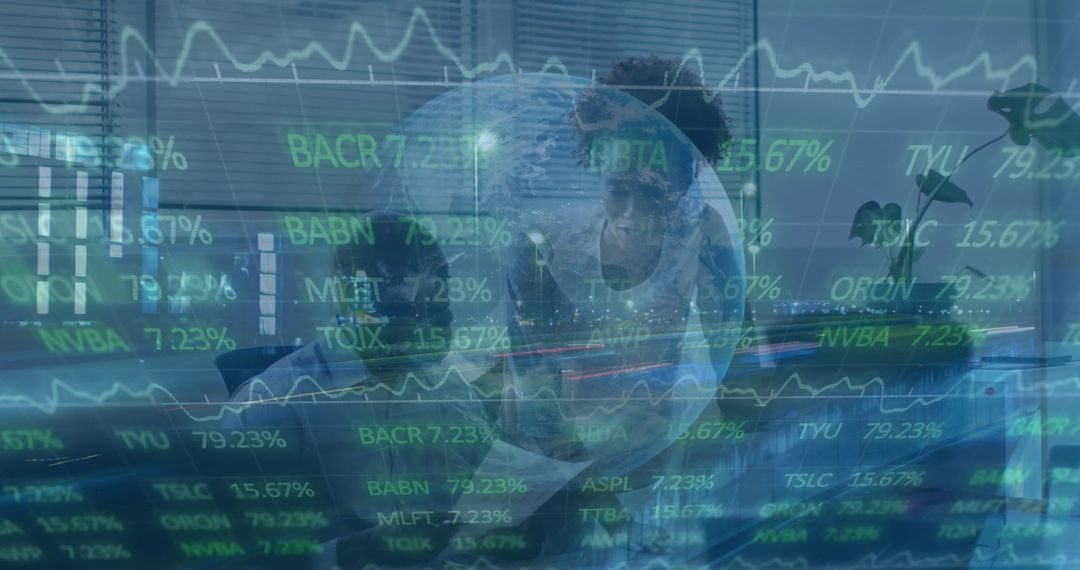 Colleagues Analyzing Stock Market Data and Global Economy Trends