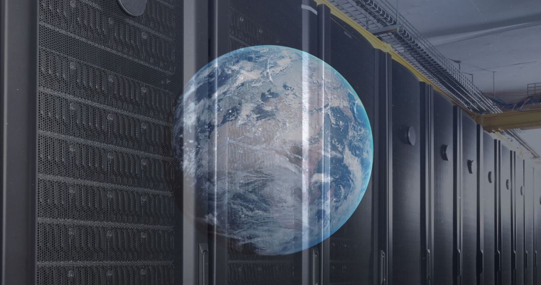 Globe Overlapping Server Room Illustrating Global Connectivity