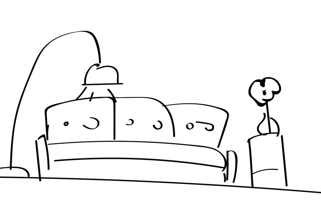 Transparent Living Room Icon with Sofa, Lamp and Plant Vector