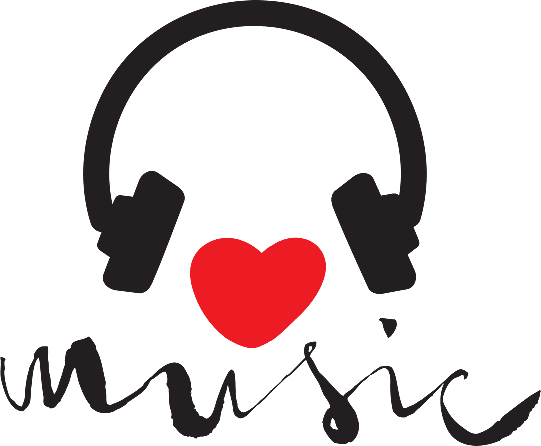 Music Love Vector with Headphones on Transparent Background
