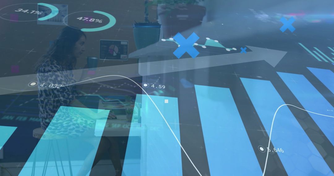 Businesswoman Analyzing Data on Digital Interface in Office