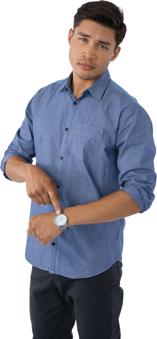 Transparent Young Professional Pointing at Wristwatch