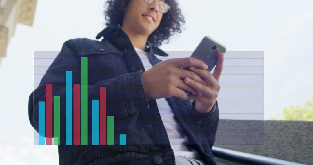 Young Man Analyzing Data on Smartphone for Business Insight