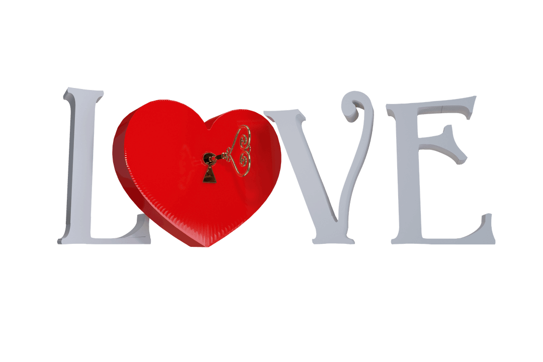 Transparent Love Text with Heart and Key