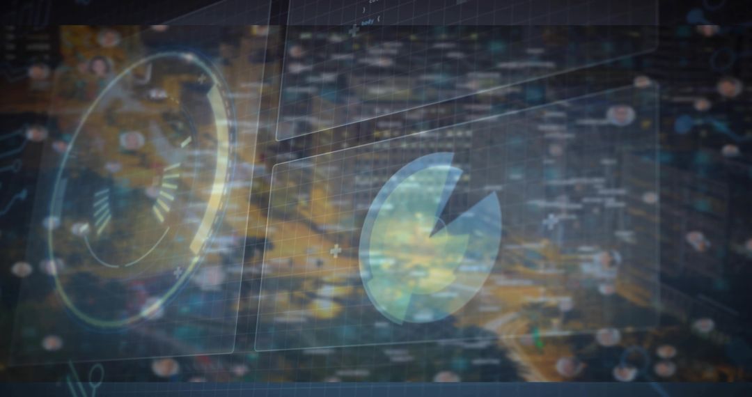 Futuristic Data Interface with Digital Pie-Chart and Cityscape