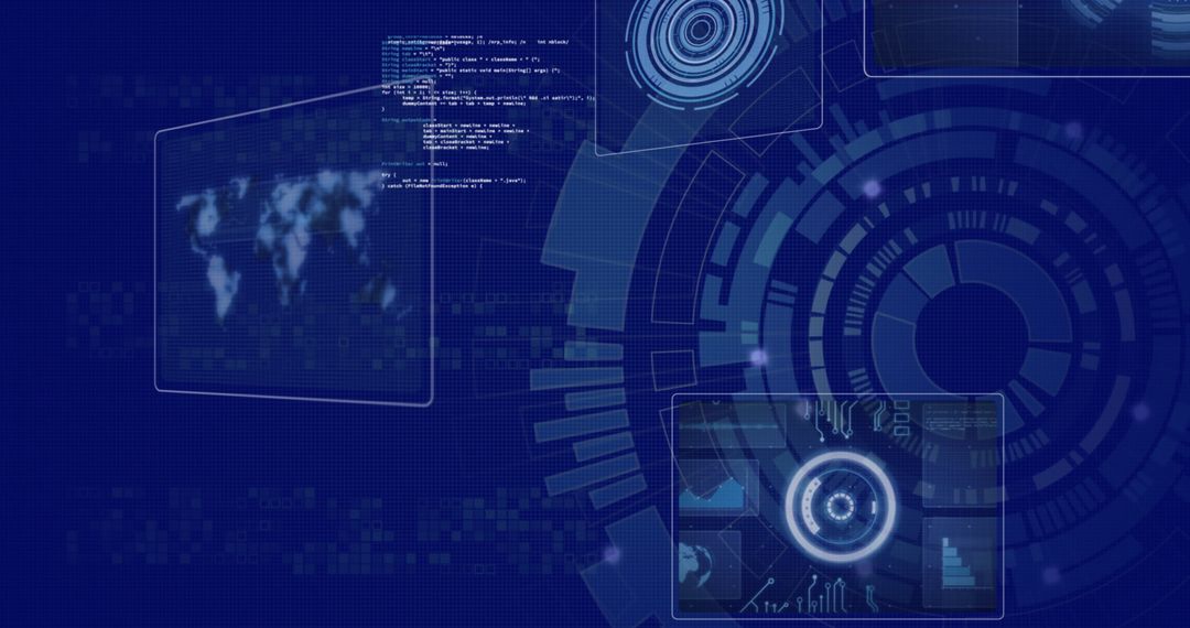 Futuristic Digital Display with Data and Tech Icons