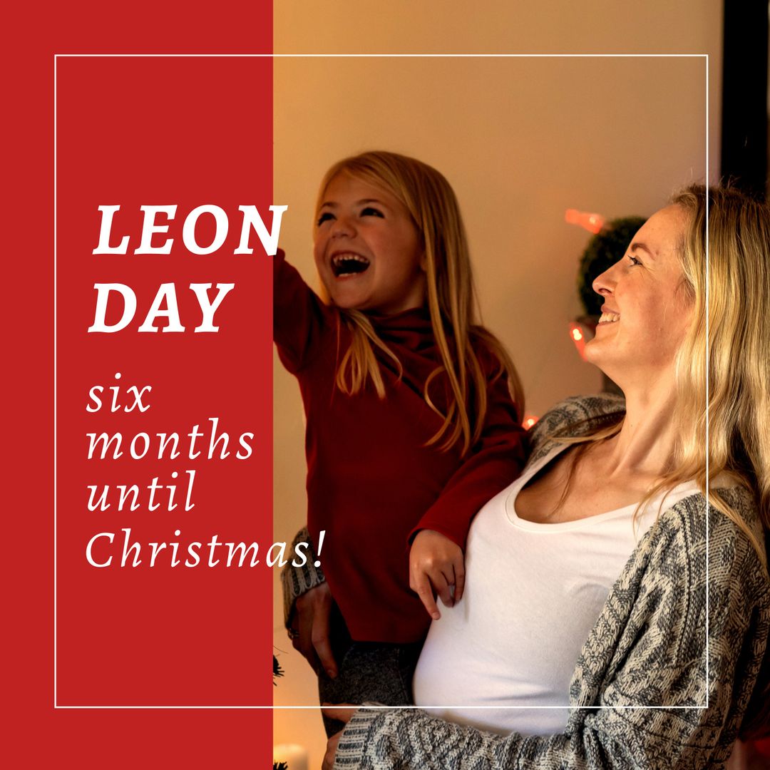 Joyful Leon Day Celebration with Smiling Mother and Daughter