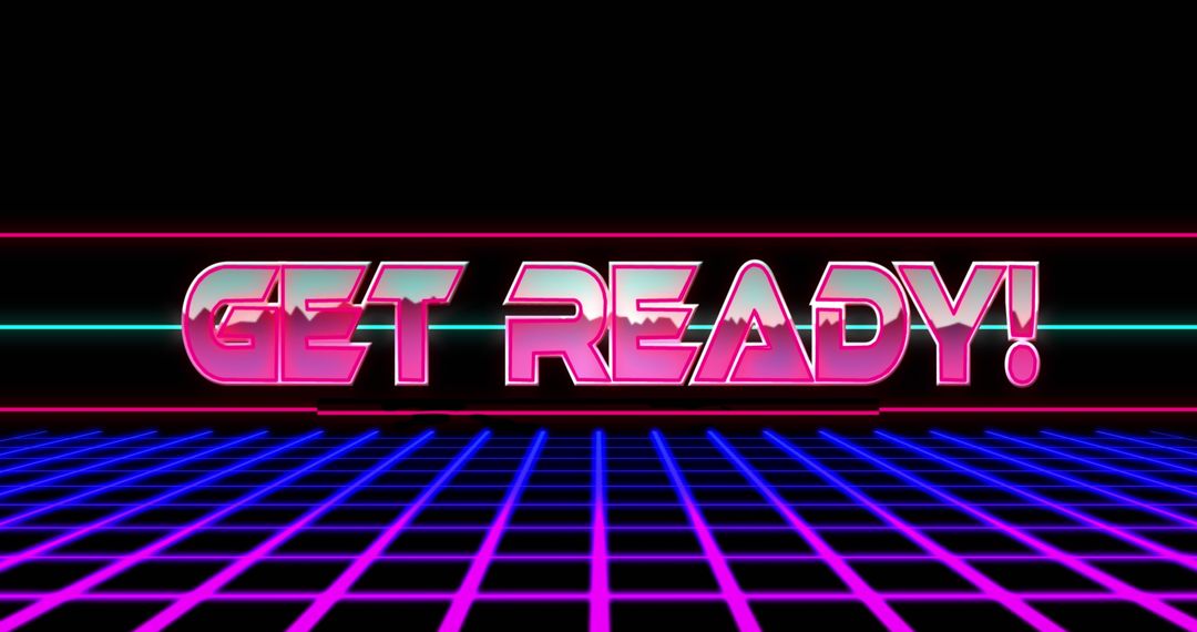 Retro Neon Get Ready Sign with Grid Background