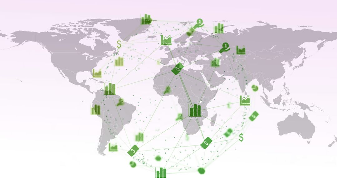 Global Connection Network with Financial Icons on World Map