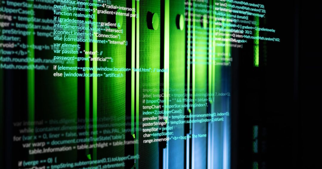 Digital Code Flowing Through High-Tech Server Room