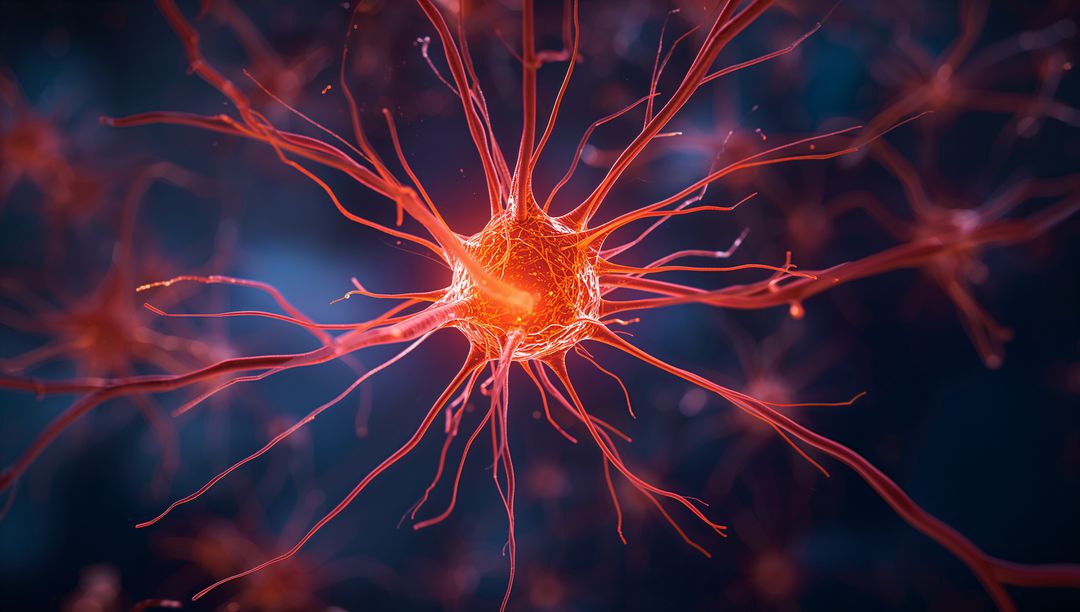 Glowing Neural Cell with Dendritic Projections in Futuristic Sci-Fi Style