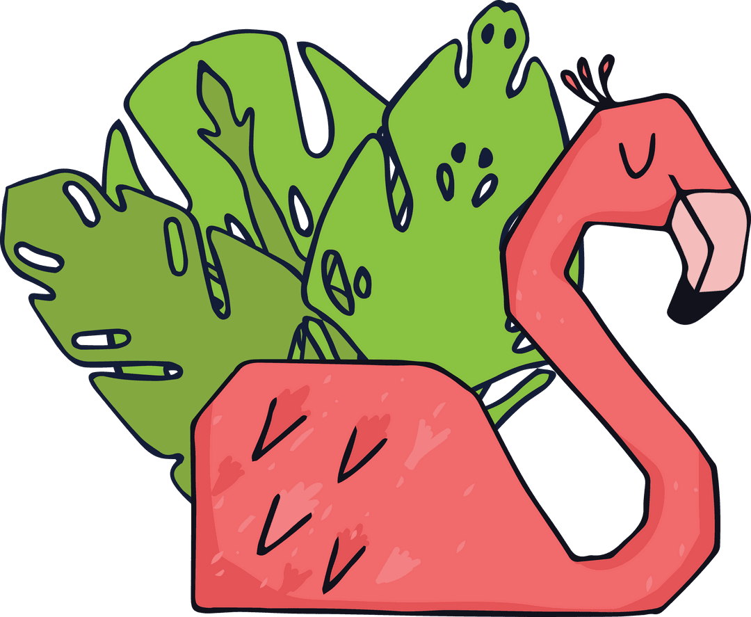 Transparent vector flamingo scene with leaf design