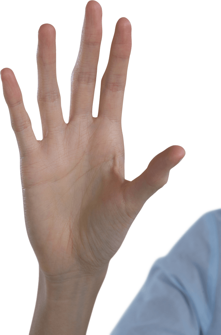 Woman's Hand Raised on Transparent Screen Background