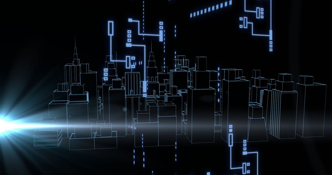 Futuristic Digital Cityscape with Circuit Board Connections