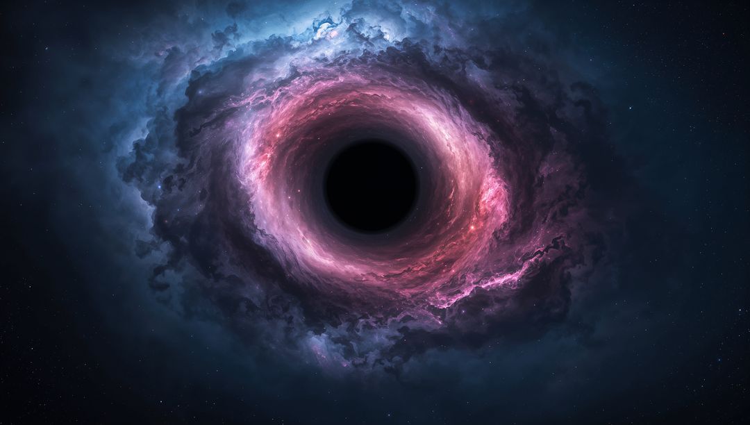 Majestic Black Hole with Swirling Nebular Clouds in Space