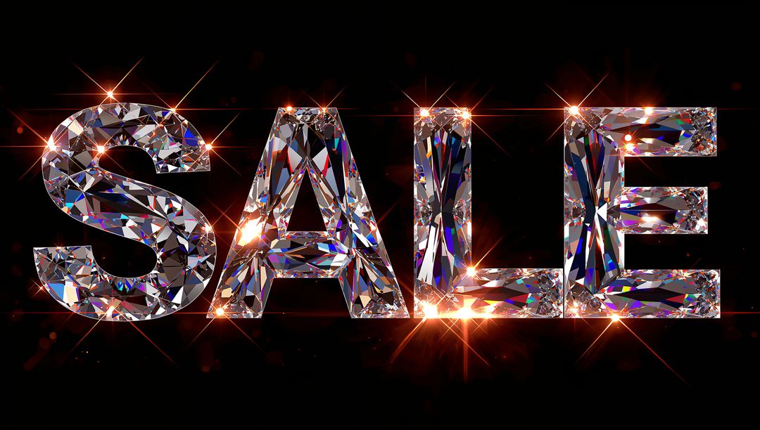 Glittering Crystal SALE Letters Reflecting Prismatic Light with Starburst Flares