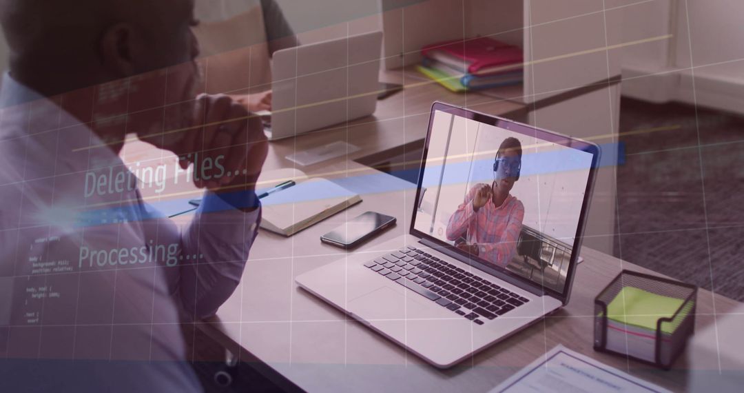 Business Professional Participating in Virtual Meeting on Laptop