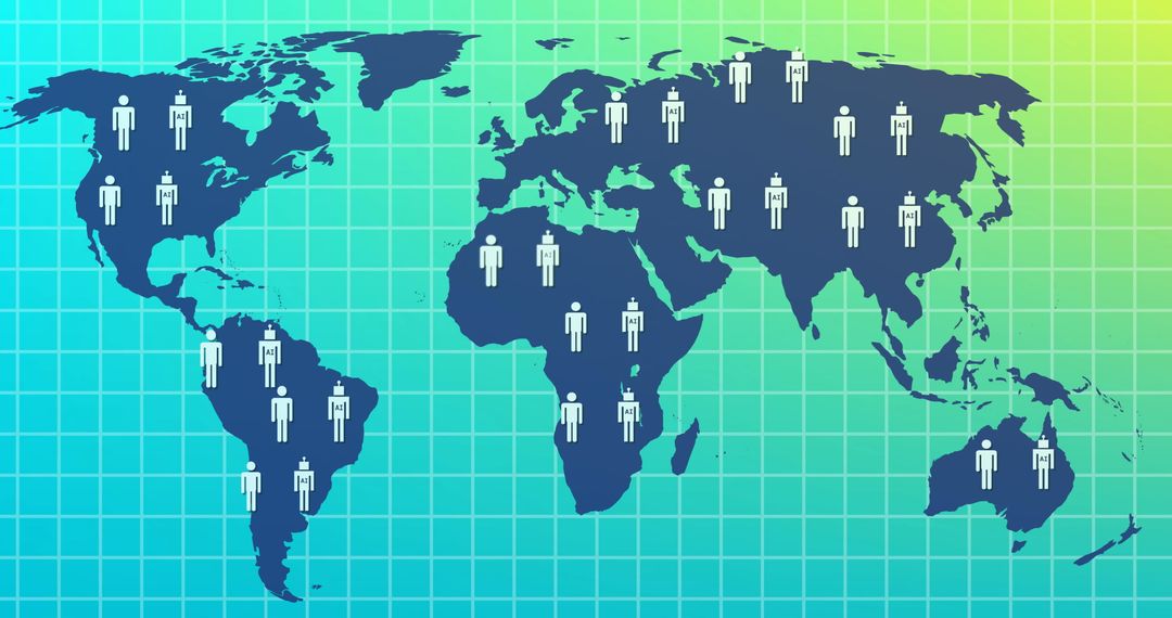 Artificial Intelligence Icons on Global Map Background