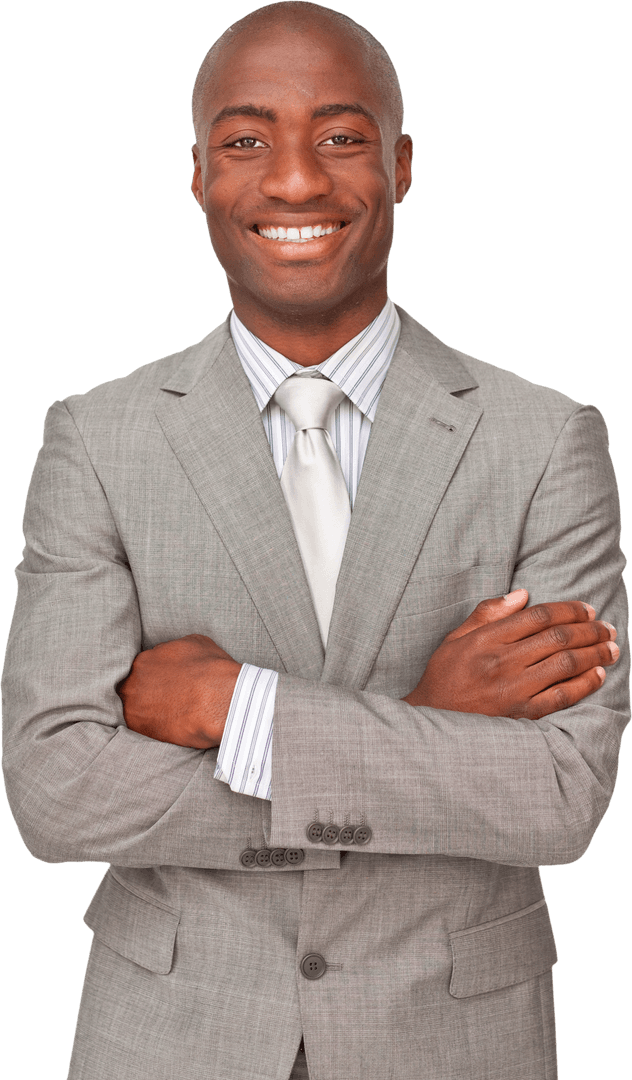 Transparent Confident Businessman Crossing Arms Smiling