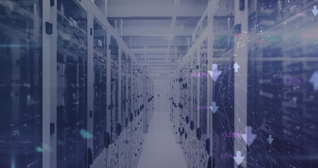 Futuristic Data Network in Server Room with Digital Interfaces