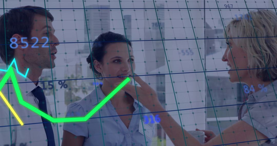 Business Team Discussing with Digital Graph Overlay