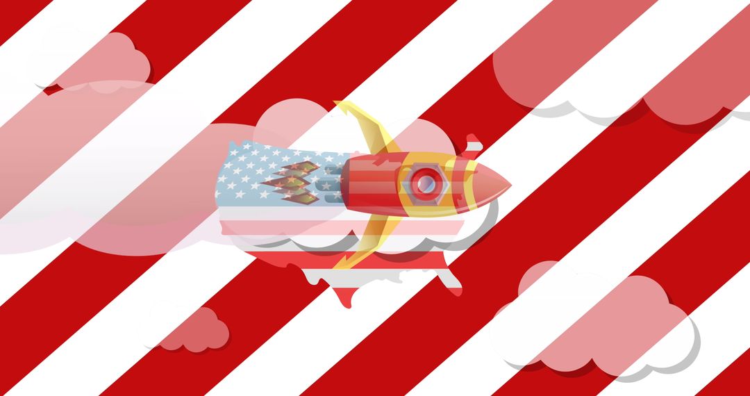 Classic American Rocket Over Red Striped Background