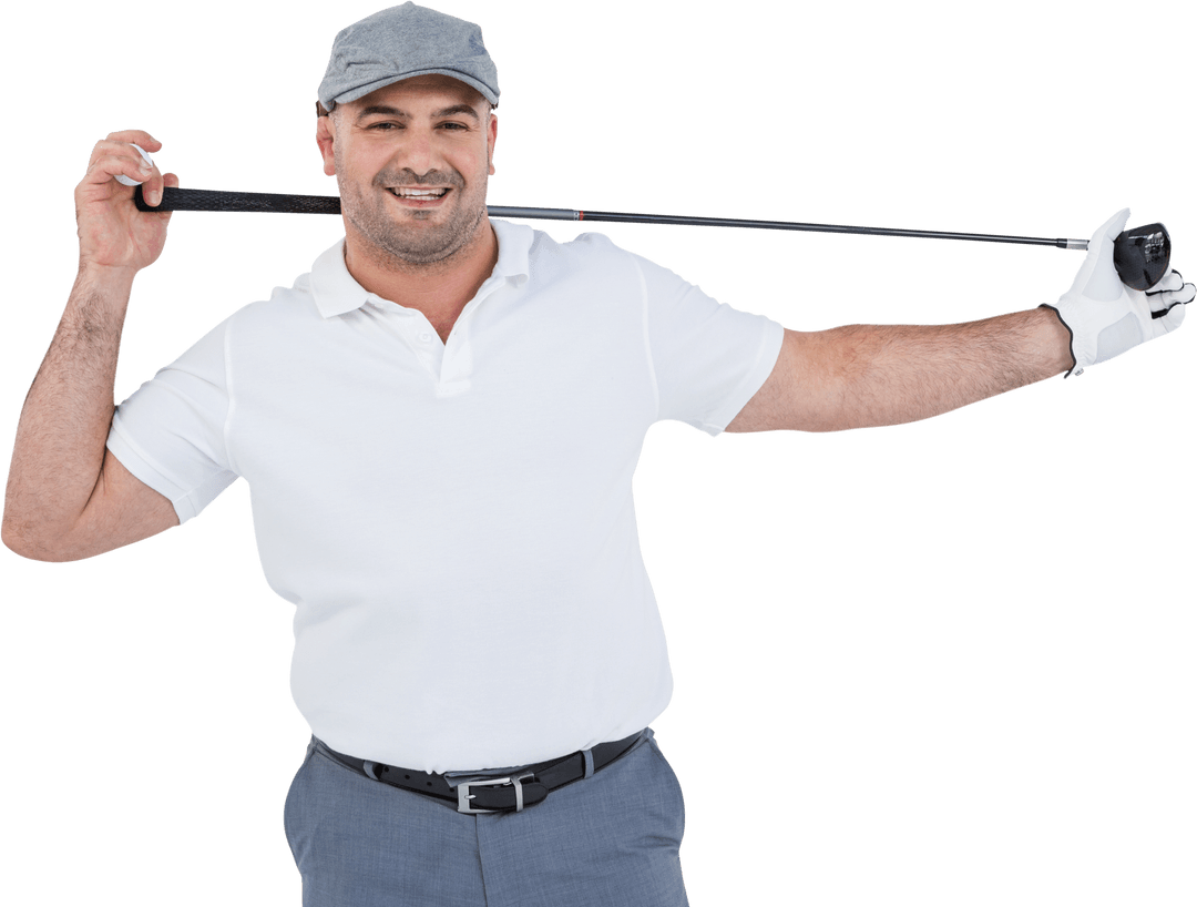 Smiling Golfer Holding Club Transparent Background