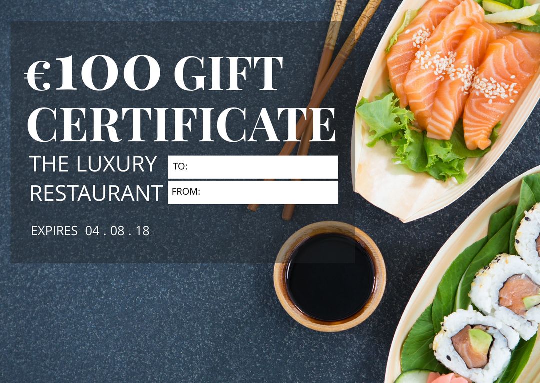 Luxury €100 Sushi Restaurant Gift Certificate Template - Download Free Stock Templates Pikwizard.com