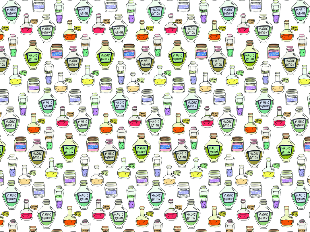Transparent Magic Potion Bottles Seamless Pattern