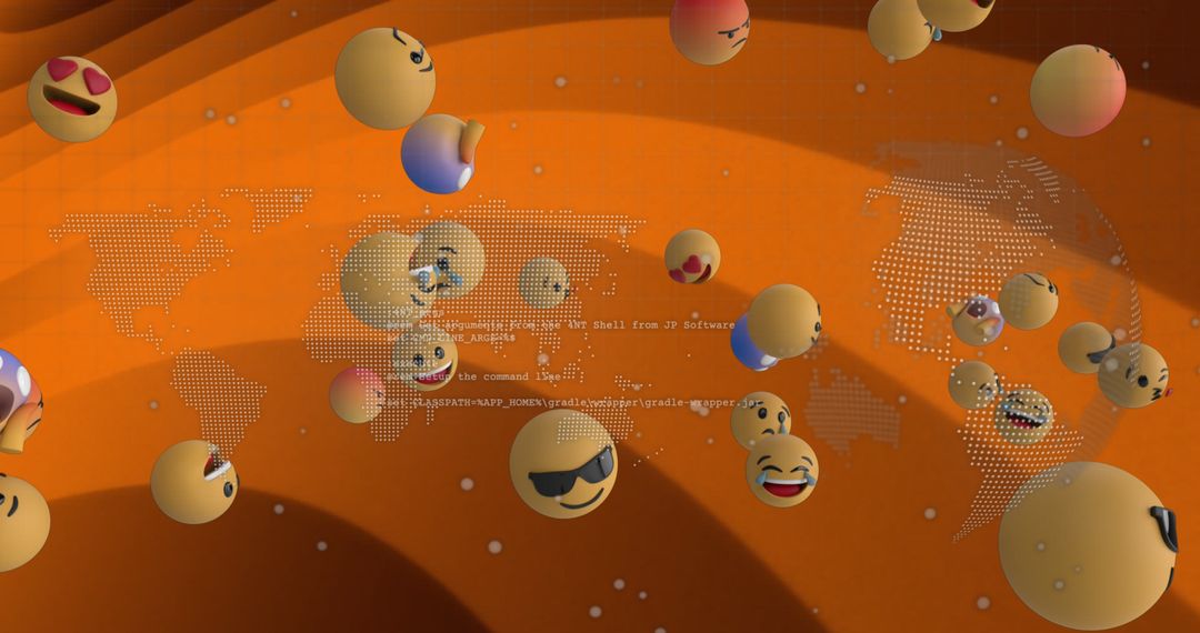 Global Social Media Emoji Icons on Digital World Map Background