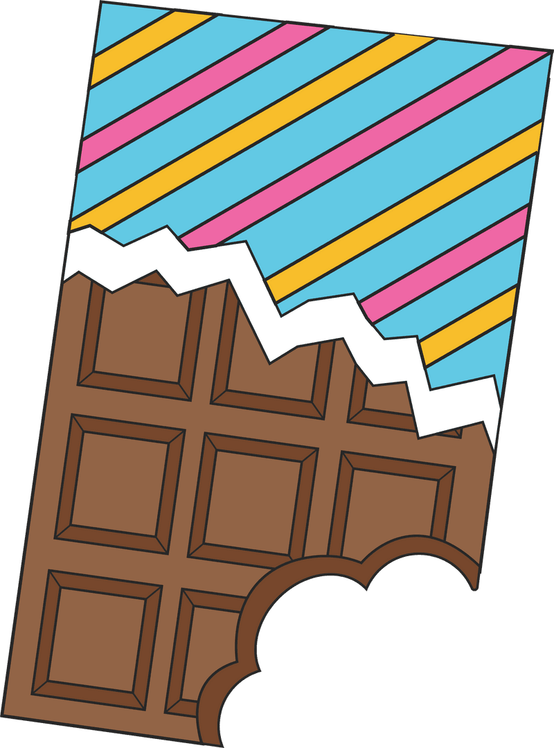 Bitten Chocolate Bar with Striped Wrapper on Transparent Background