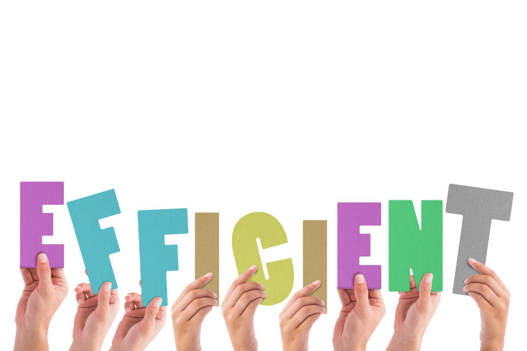 Colorful Hands Holding Efficient Text on Transparent Background