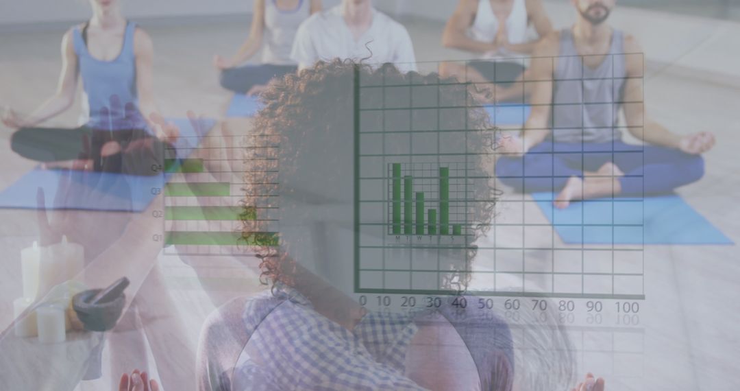 Yoga Practice with Graph Overlay Highlighting Wellness Progress